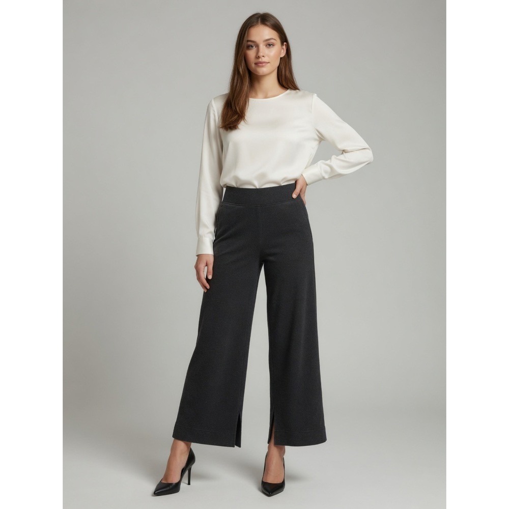 Pact Organic Cotton Wide Leg Pants Charcoal Grey Side Slit Cropped Lounge Size M